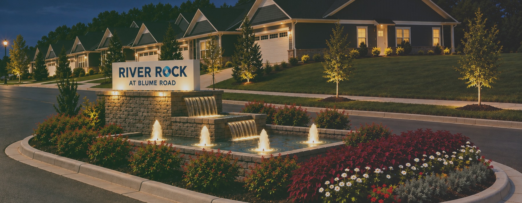 River Rock at Blume Entrance at night